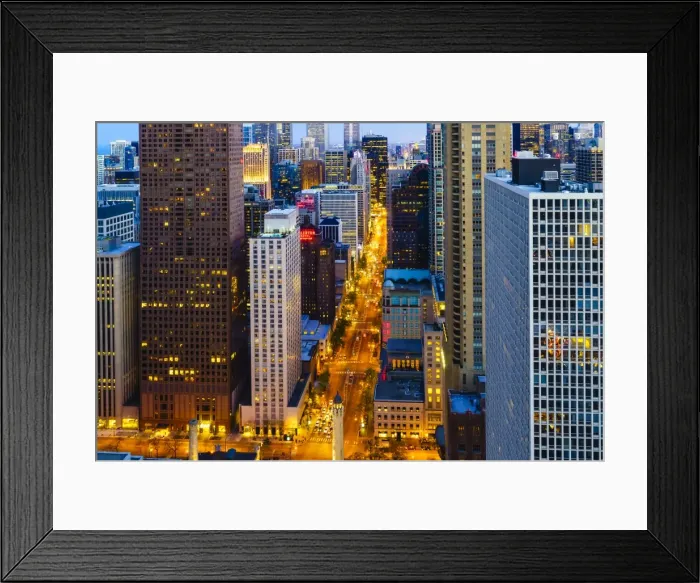 Framed Print : Chicago skyscrapers and North Michigan Avenue at dusk, Chicago, Illinois, United States of America Framed Print : Chicago skyscrapers and North Michigan Avenue at dusk, Chicago, Illinois, United States of America
