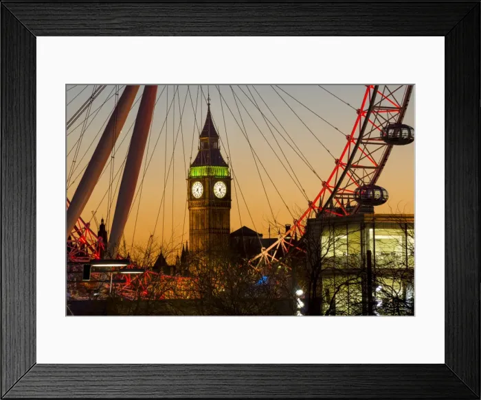 Framed Print : London Eye (Millennium Wheel) frames Big Ben at sunset, London, England, United Kingdom Framed Print : London Eye (Millennium Wheel) frames Big Ben at sunset, London, England, United Kingdom