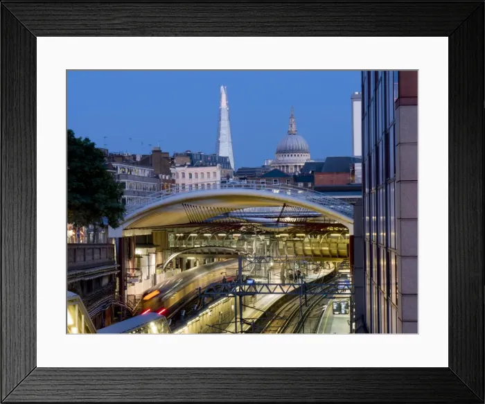 Framed Print : Farringdon Station dusk with The Shard and St. Pauls, London, England, United Kingdom Framed Print : Farringdon Station dusk with The Shard and St. Pauls, London, England, United Kingdom