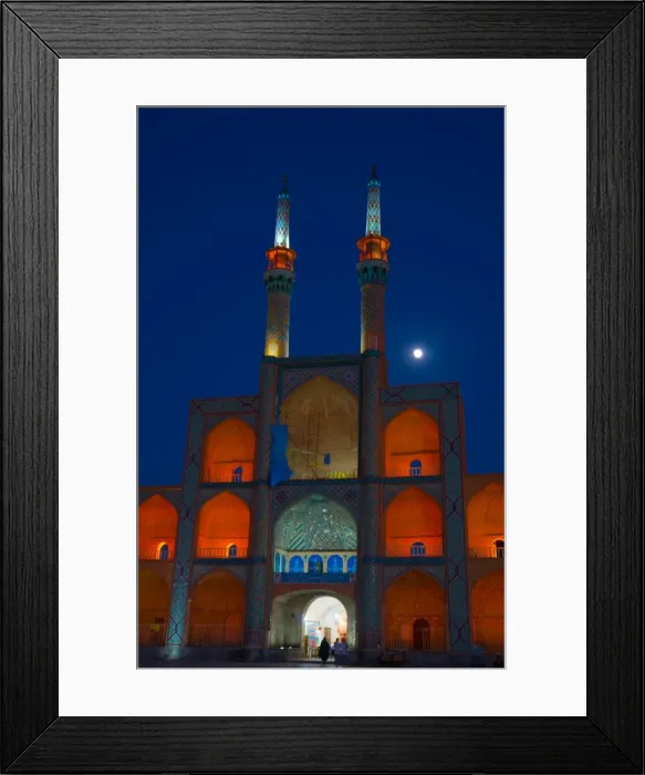 Framed Print : Amir Chakhmagh Complex floodlit with moon, Yazd, Iran, Middle East Framed Print : Amir Chakhmagh Complex floodlit with moon, Yazd, Iran, Middle East