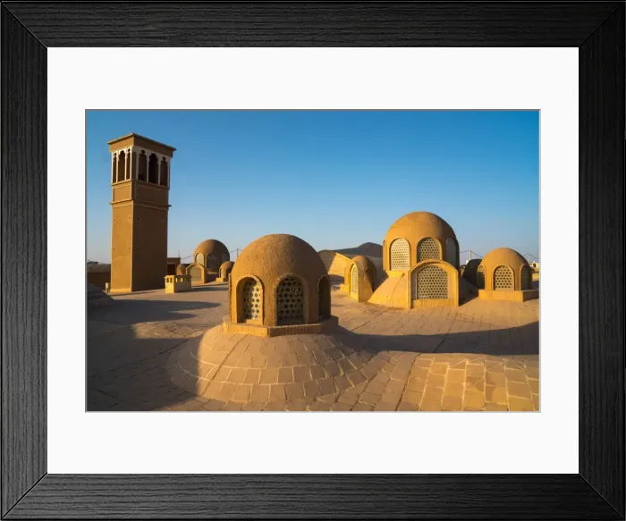 Framed Print : Roof, including windtower for air cooling, of late 18th century Qajar mansion, now Framed Print : Roof, including windtower for air cooling, of late 18th century Qajar mansion, now