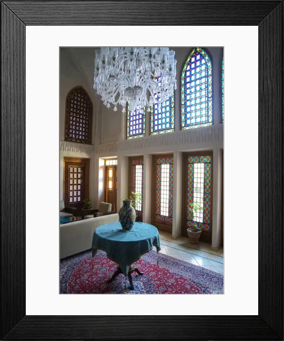 Framed Print : Interior of late 18th century Qajar mansion, now Serai Ameriha Hotel, Kashan, Iran Framed Print : Interior of late 18th century Qajar mansion, now Serai Ameriha Hotel, Kashan, Iran