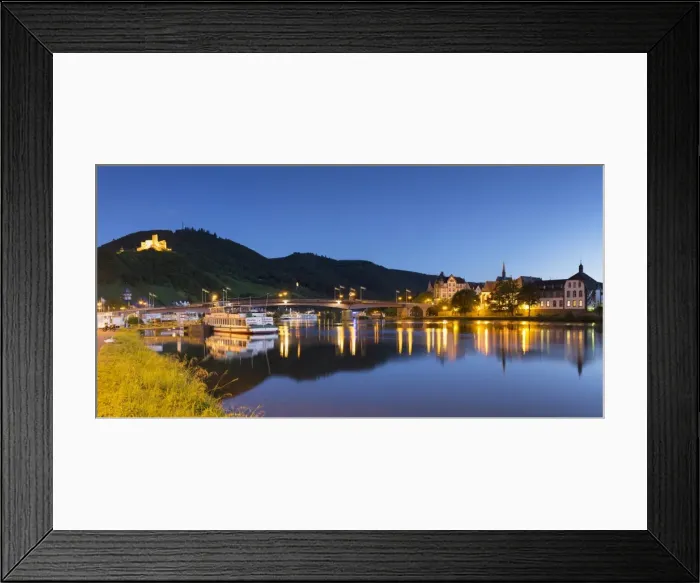 Framed Print : View of River Moselle and Bernkastel-Kues at dusk, Rhineland-Palatinate, Germany, Europe Framed Print : View of River Moselle and Bernkastel-Kues at dusk, Rhineland-Palatinate, Germany, Europe