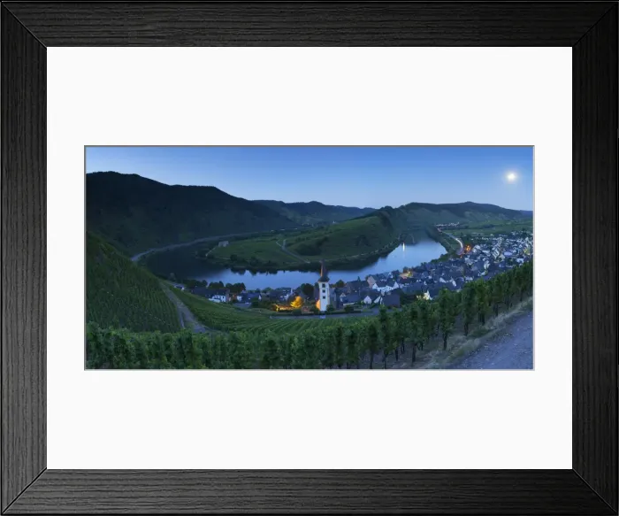 Framed Print : View of River Moselle at dusk, Bremm, Rhineland-Palatinate, Germany, Europe Framed Print : View of River Moselle at dusk, Bremm, Rhineland-Palatinate, Germany, Europe
