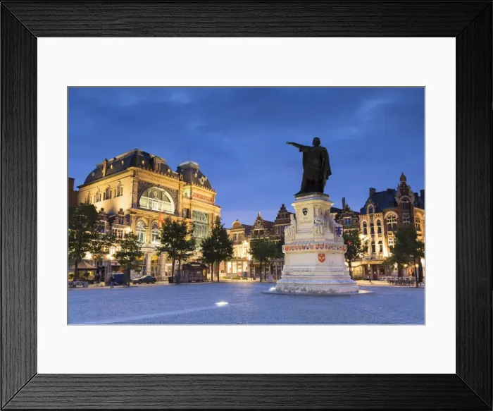 Framed Print : Friday Market Square (Vrijdag Markt) at dusk, Ghent, Flanders, Belgium, Europe Framed Print : Friday Market Square (Vrijdag Markt) at dusk, Ghent, Flanders, Belgium, Europe
