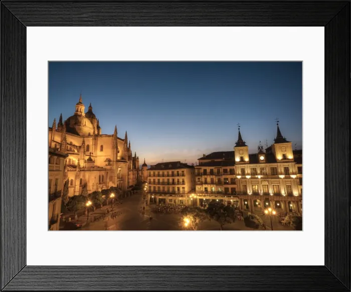 Framed Print : Plaza Mayor in the evening with the Cathedral on the left and Town Hall on the right) Framed Print : Plaza Mayor in the evening with the Cathedral on the left and Town Hall on the right)