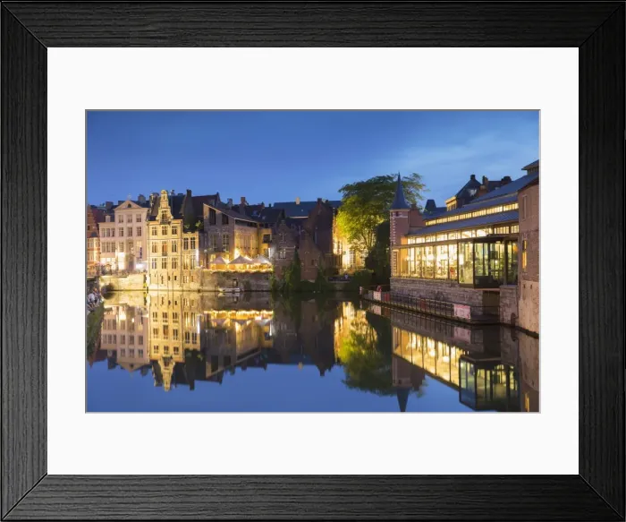 Framed Print : Leie Canal at dusk, Ghent, Flanders, Belgium, Europe Framed Print : Leie Canal at dusk, Ghent, Flanders, Belgium, Europe