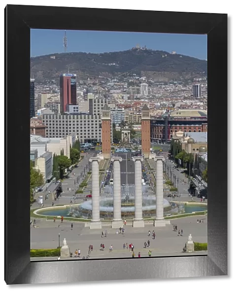 View from Magic fountain and Palace of Montjuic, Barcelona, Catalonia, Spain, Europe