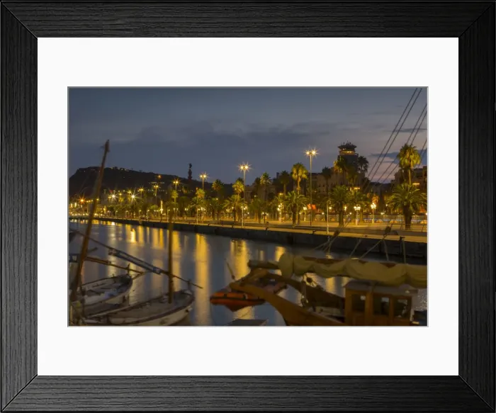 Framed Print : Port Vell at dusk, Barcelona, Catalonia, Spain, Europe Framed Print : Port Vell at dusk, Barcelona, Catalonia, Spain, Europe