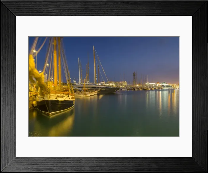 Framed Print : Port Vell at dusk, Barcelona, Catalonia, Spain, Europe Framed Print : Port Vell at dusk, Barcelona, Catalonia, Spain, Europe
