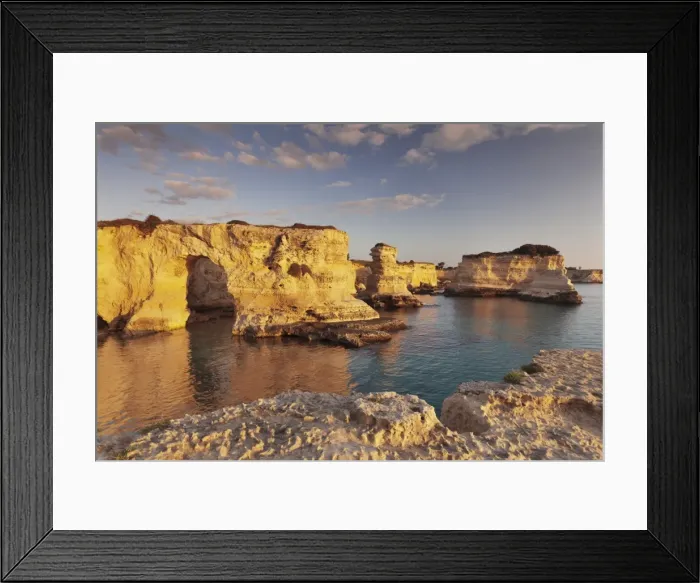Framed Print : Rocky columns, natural monument, rocky coast at sunrise, Sant Andrea, Adriatic Sea Framed Print : Rocky columns, natural monument, rocky coast at sunrise, Sant Andrea, Adriatic Sea
