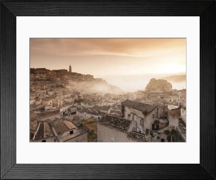 Framed Print : View over Sasso Caveoso to Monte Errone and cathedral at sunrise, UNESCO World Heritage Site Framed Print : View over Sasso Caveoso to Monte Errone and cathedral at sunrise, UNESCO World Heritage Site