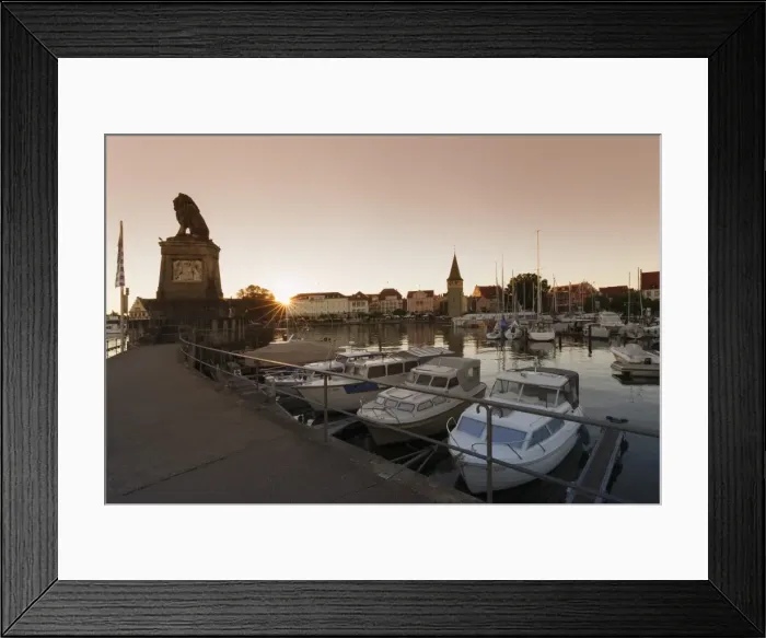 Framed Print : Bavarian Lion and Mangturm at the port at sunset, Lindau, Lake Constance, Bavaria Framed Print : Bavarian Lion and Mangturm at the port at sunset, Lindau, Lake Constance, Bavaria