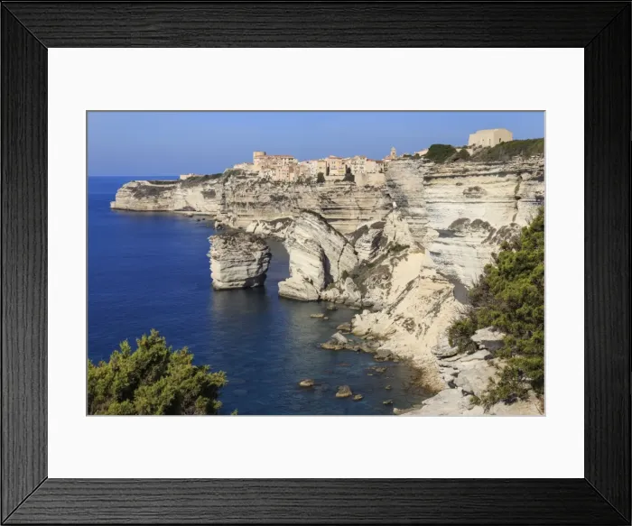 Framed Print : Old citadel and cliffs, interesting rock formations, Bonifacio, Corsica, France, Mediterranean
