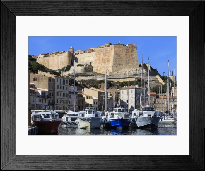 Framed Print : Old citadel view with yachts in the marina, Bonifacio, Corsica, France, Mediterranean Framed Print : Old citadel view with yachts in the marina, Bonifacio, Corsica, France, Mediterranean