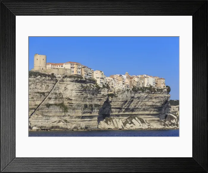 Framed Print : Old citadel, with Aragon steps, atop cliffs, from the sea, Bonifacio, Corsica, France