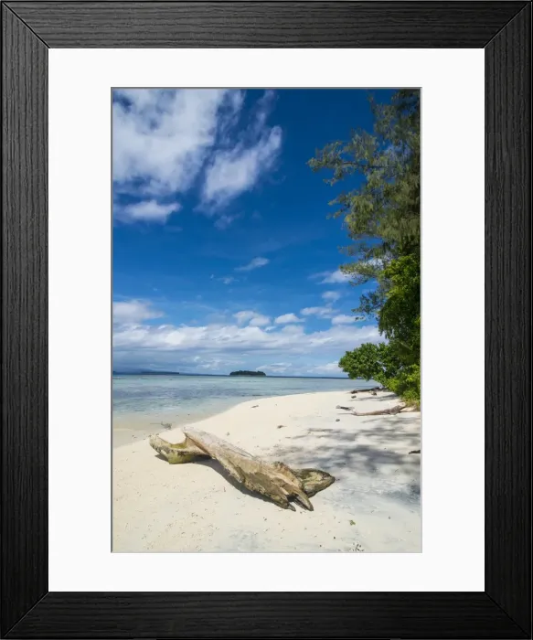 Framed Print : Turquoise water and a white beach on Christmas Island, Buka, Bougainville, Papua New Guinea