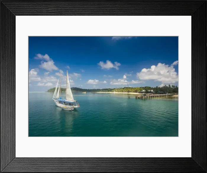 Framed Print : Sailing boat anchoring on Mana Island, Mamanuca Islands, Fiji, South Pacific Framed Print : Sailing boat anchoring on Mana Island, Mamanuca Islands, Fiji, South Pacific