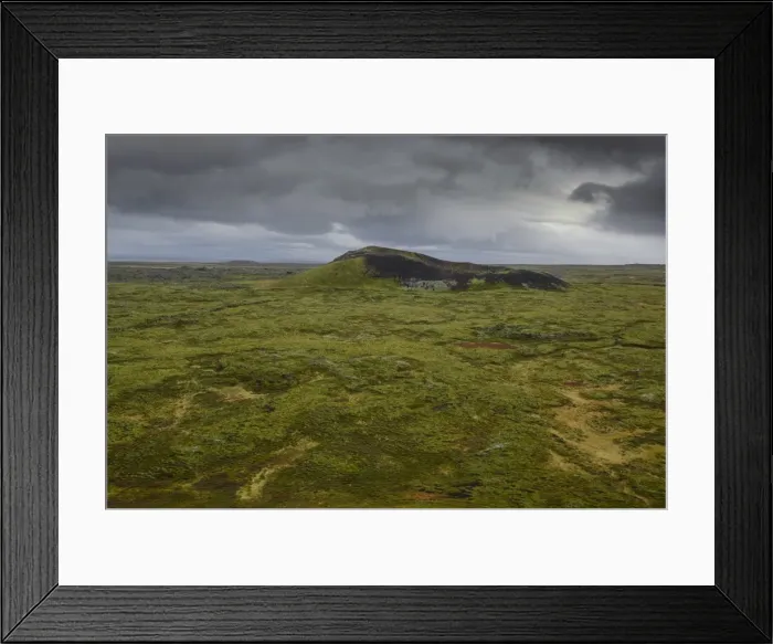 Framed Print : Volcanic crater and moss-covered lava fields on the Snaefellsness Peninsula, Iceland Framed Print : Volcanic crater and moss-covered lava fields on the Snaefellsness Peninsula, Iceland