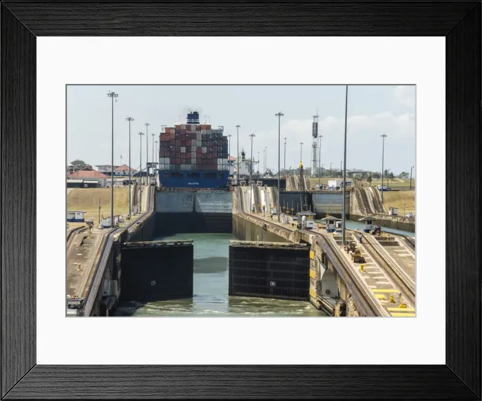 Framed Print : Panamax-sized container ship goiing up through Gatun Locks on Panama Canal, Panama Framed Print : Panamax-sized container ship goiing up through Gatun Locks on Panama Canal, Panama