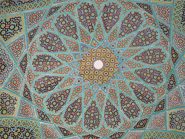 Ceiling of Tomb of Hafez, Irans most famous poet, 1325-1389, Shiraz, Iran, Middle East