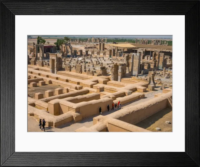Framed Print : Overview of Persepolis from Tomb of Artaxerxes III, Palace of 100 Columns in centre