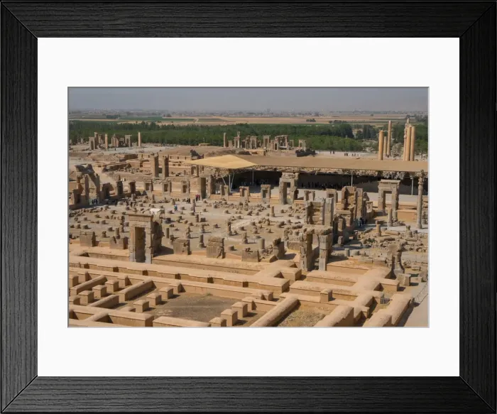 Framed Print : Overview of Persepolis from Tomb of Artaxerxes III, Palace of 100 Columns in foreground Framed Print : Overview of Persepolis from Tomb of Artaxerxes III, Palace of 100 Columns in foreground