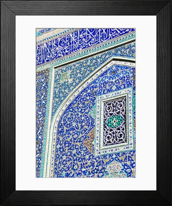Framed Print : Detail of ceramic tiles on wall in Isfahan blue, Imam Mosque, UNESCO World Heritage Site Framed Print : Detail of ceramic tiles on wall in Isfahan blue, Imam Mosque, UNESCO World Heritage Site