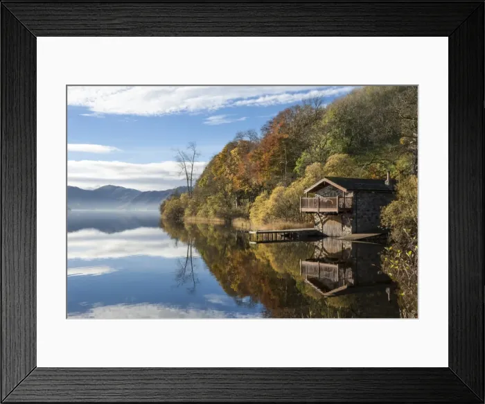 Framed Print : Boathouse and reflections, Lake Ullswater, Lake District National Park, Cumbria, England Framed Print : Boathouse and reflections, Lake Ullswater, Lake District National Park, Cumbria, England