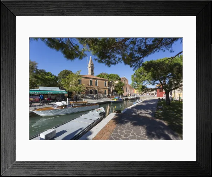Framed Print : Canal and leaning tower, Burano, Veneto, Italy, Europe Framed Print : Canal and leaning tower, Burano, Veneto, Italy, Europe
