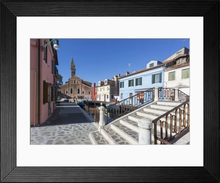 Framed Print : Canal and leaning tower, Burano, Veneto, Italy, Europe Framed Print : Canal and leaning tower, Burano, Veneto, Italy, Europe