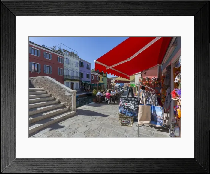 Framed Print : Restaurant and souvenir bags, Burano, Veneto, Italy, Europe Framed Print : Restaurant and souvenir bags, Burano, Veneto, Italy, Europe