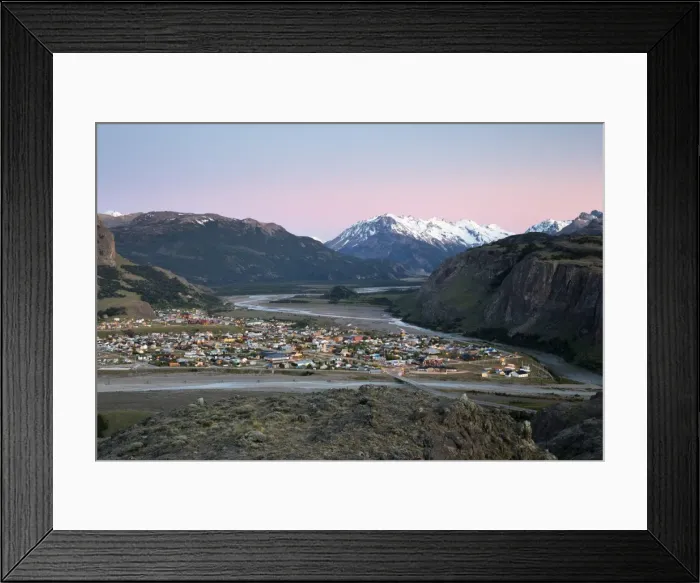 Framed Print : View over town of El Chalten and Rio de las Vueltas and Rio Fitz Roy, El Chalten Framed Print : View over town of El Chalten and Rio de las Vueltas and Rio Fitz Roy, El Chalten