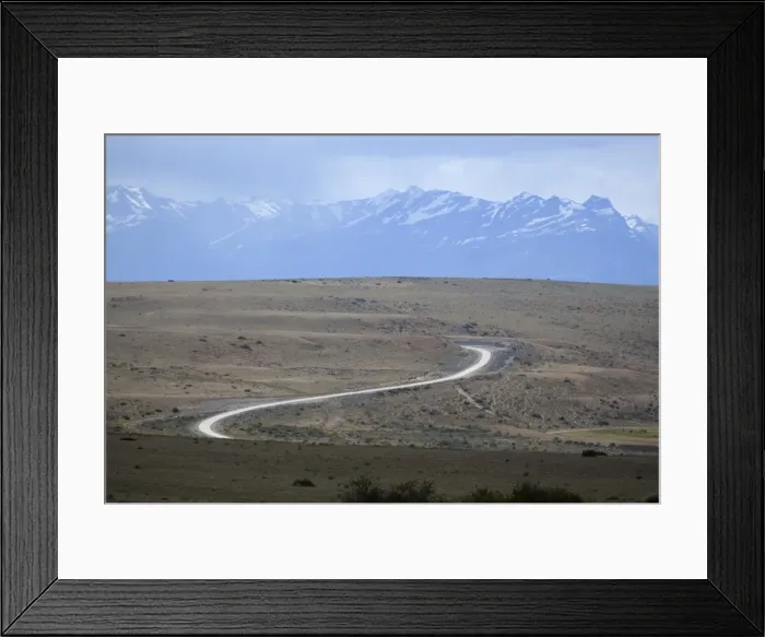 Framed Print : Winding desert road and Andes mountains, El Calafate, Parque Nacional Los Glaciares Framed Print : Winding desert road and Andes mountains, El Calafate, Parque Nacional Los Glaciares