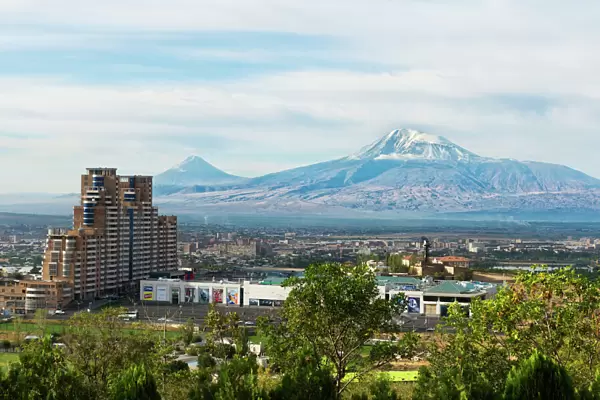 View over Yerevan and Mount Ararat, Yerevan, Armenia, Caucasus, Asia