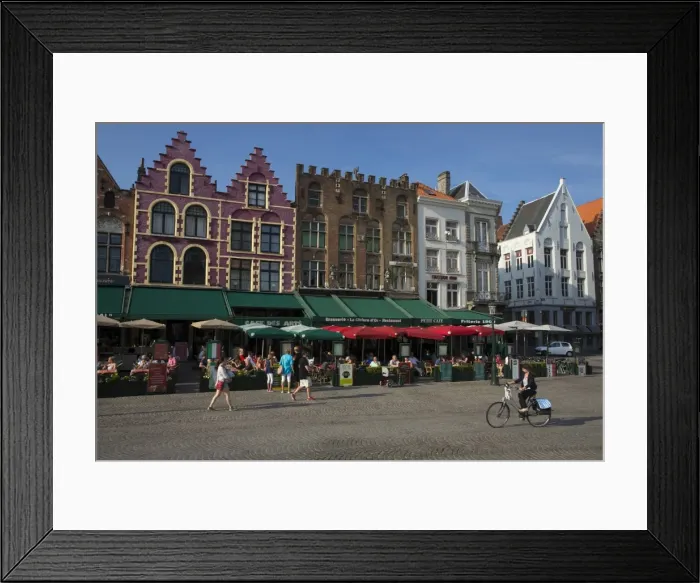 Framed Print : Tourists and visitors enjoying pavement cafes, Markt Square, Bruges, West Flanders