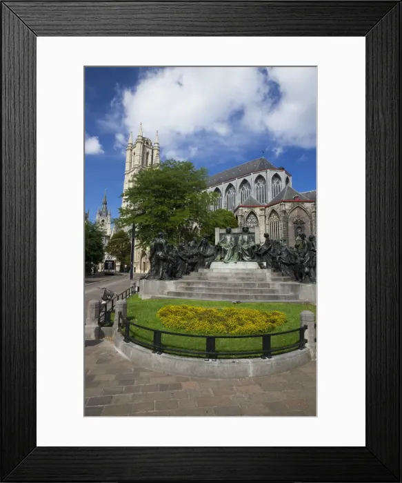 Framed Print : Hubert and Jan van Eyck Monument outside Saint Bavo Cathedral, city centre, Ghent Framed Print : Hubert and Jan van Eyck Monument outside Saint Bavo Cathedral, city centre, Ghent