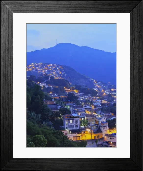Framed Print : Twilight view of the favelas Unidos de Santa Teresa Morro do Escondidinho and Morro dos Prazeres Framed Print : Twilight view of the favelas Unidos de Santa Teresa Morro do Escondidinho and Morro dos Prazeres