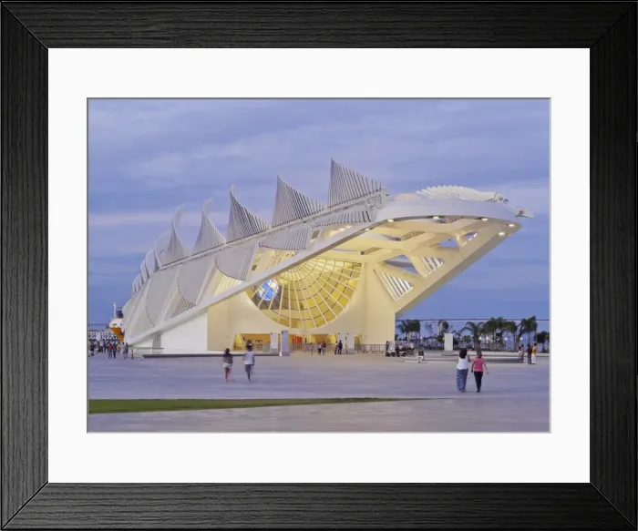 Framed Print : Twilight view of the Museum of Tomorrow (Museu do Amanha) by Santiago Calatrava, Praca Maua Framed Print : Twilight view of the Museum of Tomorrow (Museu do Amanha) by Santiago Calatrava, Praca Maua