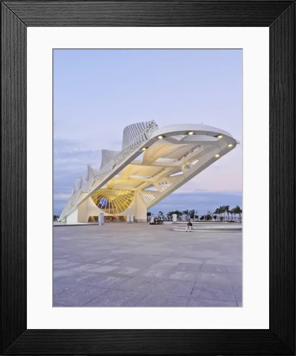 Framed Print : Twilight view of the Museum of Tomorrow (Museu do Amanha) by Santiago Calatrava, Praca Maua Framed Print : Twilight view of the Museum of Tomorrow (Museu do Amanha) by Santiago Calatrava, Praca Maua