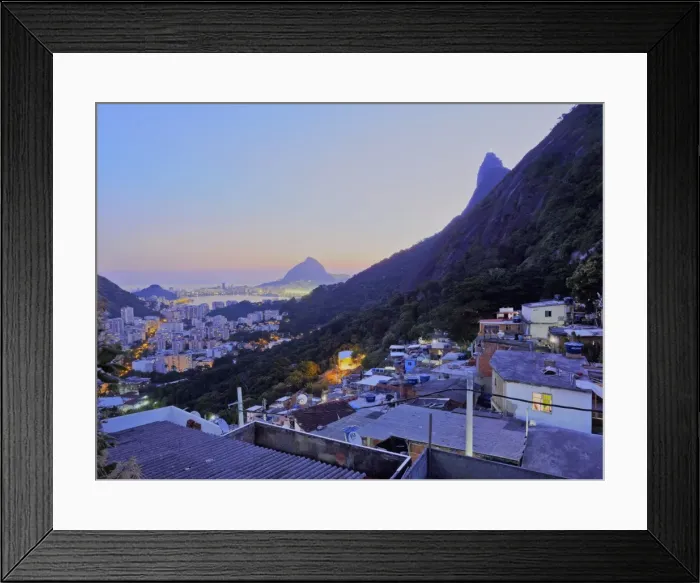 Framed Print : Twilight view of the Favela Santa Marta with Corcovado and the Christ statue behind Framed Print : Twilight view of the Favela Santa Marta with Corcovado and the Christ statue behind