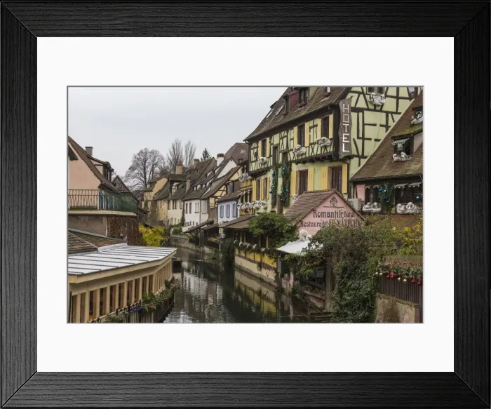 Framed Print : Colored houses reflected in river Lauch at Christmas time, Petite Venise, Colmar Framed Print : Colored houses reflected in river Lauch at Christmas time, Petite Venise, Colmar