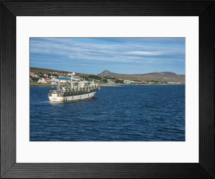 Framed Print : Chinese squid trawler in Stanley, capital of the Falkland Islands, South America Framed Print : Chinese squid trawler in Stanley, capital of the Falkland Islands, South America