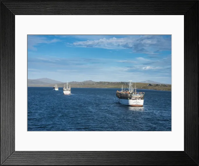 Framed Print : Chinese squid trawler in Stanley, capital of the Falkland Islands, South America Framed Print : Chinese squid trawler in Stanley, capital of the Falkland Islands, South America