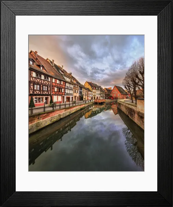 Framed Print : Panorama of colored houses reflected in River Lauch at sunset, Petite Venise, Colmar Framed Print : Panorama of colored houses reflected in River Lauch at sunset, Petite Venise, Colmar