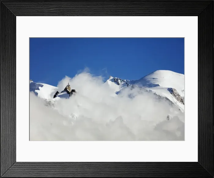 Framed Print : Mont Blanc, 4810m, and Aiguille du Midi cable car station, Chamonix, Haute Savoie Framed Print : Mont Blanc, 4810m, and Aiguille du Midi cable car station, Chamonix, Haute Savoie