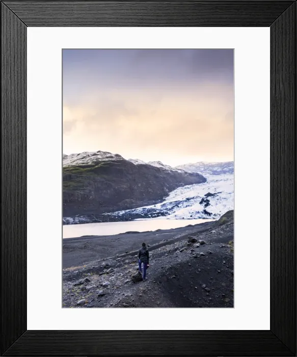 Framed Print : Hiker in front of the Vatnajokull glacier in Vatnajokull National Park in southeast Iceland Framed Print : Hiker in front of the Vatnajokull glacier in Vatnajokull National Park in southeast Iceland
