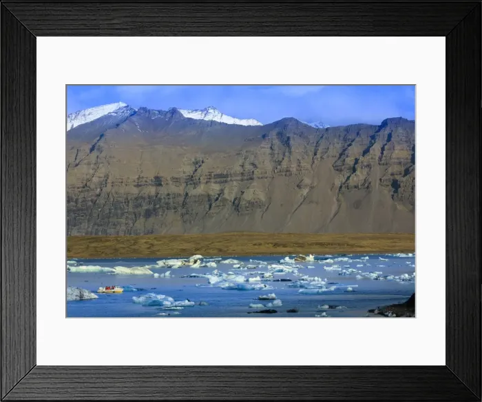 Framed Print : Tourist boat in icebergs in the Jokulsarlon glacial lake in Vatnajokull National Framed Print : Tourist boat in icebergs in the Jokulsarlon glacial lake in Vatnajokull National