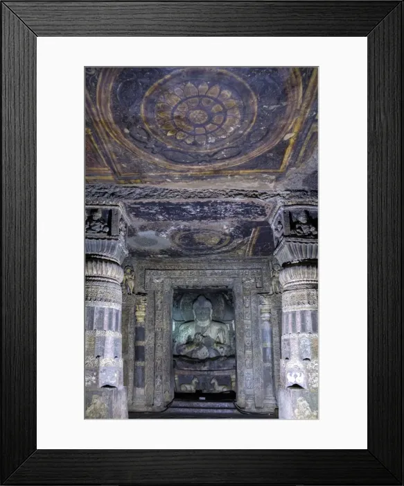 Framed Print : Buddha statue and painting in the Ajanta Caves, UNESCO World Heritage Site, Maharashtra Framed Print : Buddha statue and painting in the Ajanta Caves, UNESCO World Heritage Site, Maharashtra