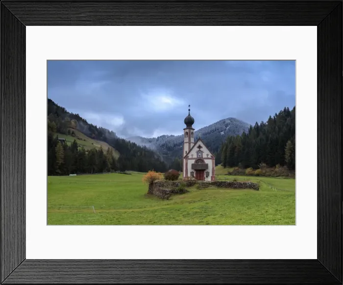Framed Print : Clouds on Church of Ranui surrounded by meadows and woods in the fall, St. Magdalena Framed Print : Clouds on Church of Ranui surrounded by meadows and woods in the fall, St. Magdalena